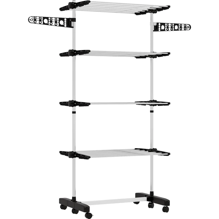MH Handel GmbH Wäschenständer Wäschetrockner 5 Ebenen, klappbar mit One-Klick-System, 142 cm x 55 cm x 172 cm, Schwarz + Silber