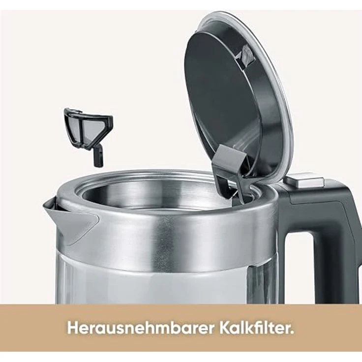 Severin WK 3458 Mini-Wasserkocher, 1100W, 0,5L, Temperatureinstellung, Wasserstandsanzeige, silber – Bild 6