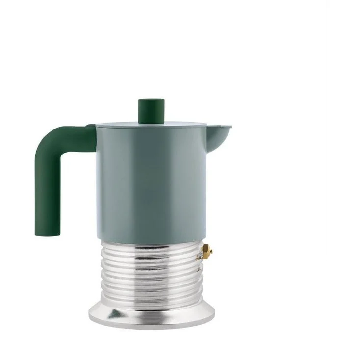 Alessi Vite Espressomaschine, grün, für alle Kochfelder geeignet, modernes Design aus Aluminium mit Sicherheitsventil