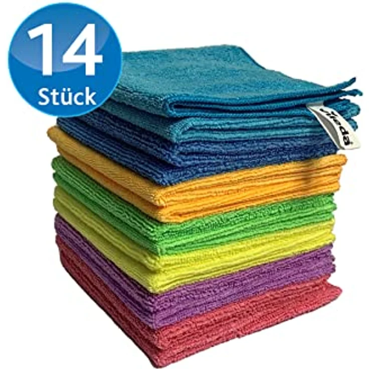 Vileda Mikrofaser Allzwecktücher Colors, Reinigungstücher zur trockenen und feuchten Anwendung, 100 % Mikrofaser-Material, 30 x 30 cm, mehrfarbig, Maxi-Pack, 14er-Pack – Bild 2