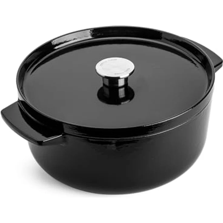 KitchenAid Cast Iron 26cm/5,2L Kasserolle mit Deckel, Hochwertig, Robust & Langlebig, Anbraten, Bräunen,Braten,PFAS-freie Emaille Innenseite,Induktion,Ergonomischer Griff,Ofenfest bis 260°C, Onyx Black – Bild 1