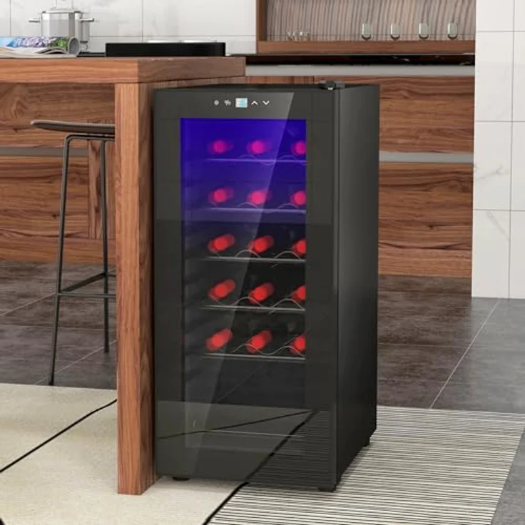 HOMCOM Weinkühlschrank Kompressor für 18 Flaschen, 50 L Getränkekühlschrank mit Glastür, 5-18°, Touchschalter, LED-Anzeige, Schwarz – Bild 2