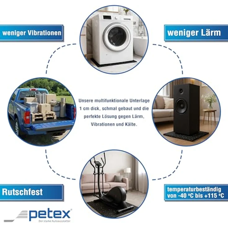 PETEX Antivibrationsmatte 60x60x1cm, Zuschneidbare Gummimatte für Waschmaschine, Trockner & 3D Drucker, rutschfeste, vibrationsdämpfende Unterlage aus 100% recyceltem Gummi – Bild 4