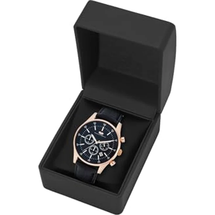 Rhodenwald & Söhne Chronograph Goodwill schwarz, Edelstahl Armbanduhr für Herren mit Quarzwerk und Lederarmband – Bild 9