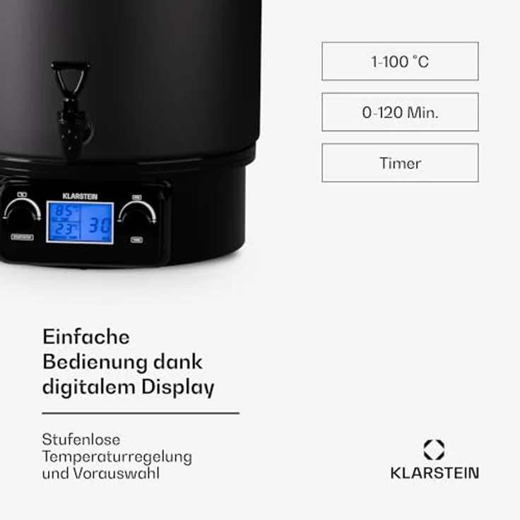 Klarstein Biggie Digital Einkochtopf, 27L Edelstahl, 2000W mit Heizfunktion und Zapfhahn – Bild 5