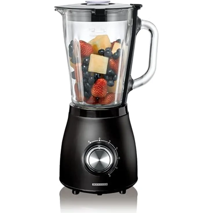 MELISSA 16180113 Standmixer - Blender mit 5 Geschwindigkeiten - 1,5 Liter Volumen - 500 Watt Leistung - viel Zubehör - Schwarz