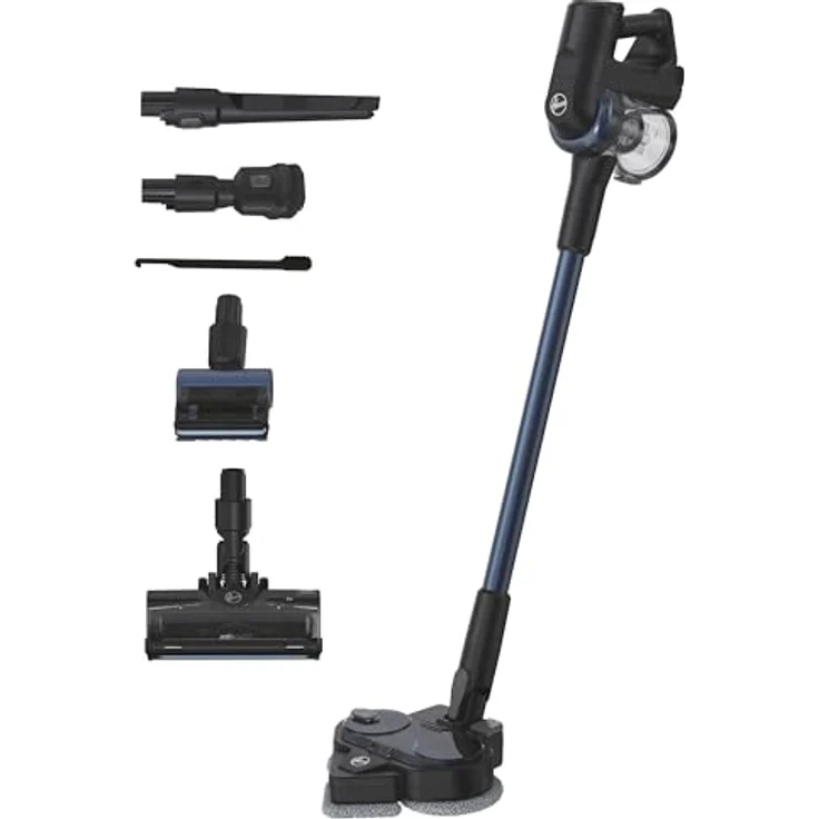 Hoover Akku-Stielstaubsauger Hoover HF4 Akkustaubsauger mit Wischaufsatz [HF410YP3], Kabelloser Staubsauger mit Anti-Twist-Technologie, Mini-Düse für Haustierhaare, 30 Minuten Laufzeit, Blau – Bild 1