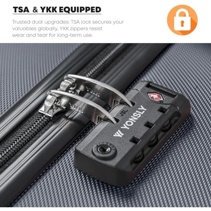 YONSLY Premium Reisekoffer L, Hartschalen-Trolley mit TSA-Schloss, YKK-Reißverschluss, 4 Leichtlaufrollen, Grau – Bild 3