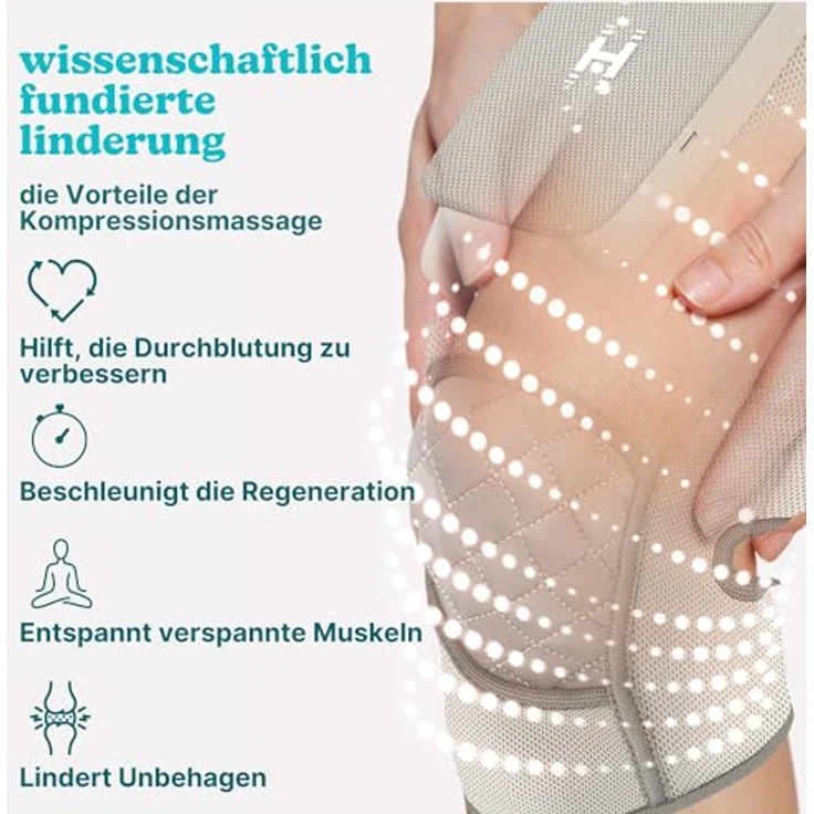 HoMedics Modulair Kompressions-Knieunterstützung & Controller-Set - Kniemassagegerät mit Wärme, individuellen Einstellungen, Kompressionsmassage - 5 Intensitäten, 4 Programme, 3 Stufen Wärme, tragbar, kabellos - schwarz – Bild 4