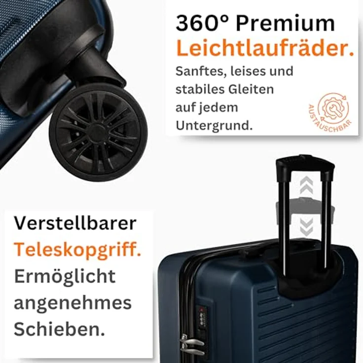 NOWI Koffer L 61L – Hartschalen-Reisekoffer mit 4 Rollen und Zahlenschloss, mittelgroß, leicht, Navy Blau – Bild 4