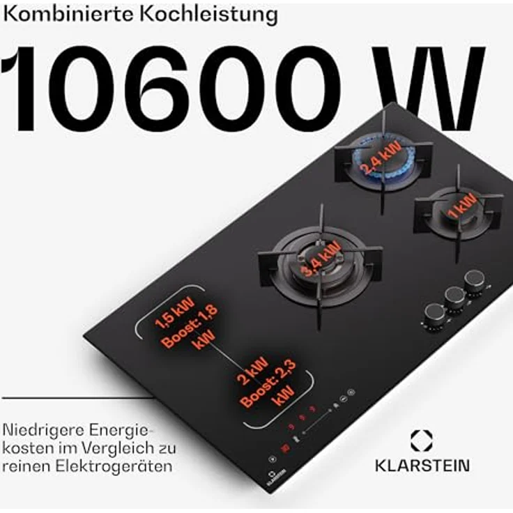 Klarstein Duale Induktions- & Gaskochplatte - 10,9 kW Vollleistung, Schieberegler, Gusseisenunterstützung – Bild 3