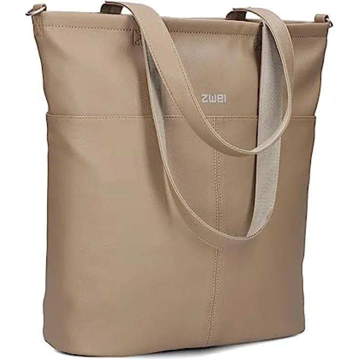 Zwei Shopper Mademoiselle M145, Einkaufs-Tasche aus weichem Kunstleder, braun, 37 x 15 x 35 cm