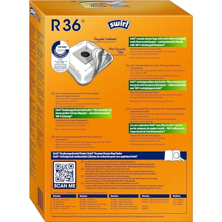 Swirl R36 AirSpace Staubsaugerbeutel, 4 Stück mit Hygieneverschluss und extra Filterkammer für höchste Saugkraft – Bild 2