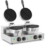 Royal Catering RCWM-2600-R Waffeleisen Waffelgerät Waffelautomat Waffle Maker Belgische Waffel Doppelt Rund (2 x 1.300 Watt, Timer 15 min, Teflon & Aluminium, Edelstahl)