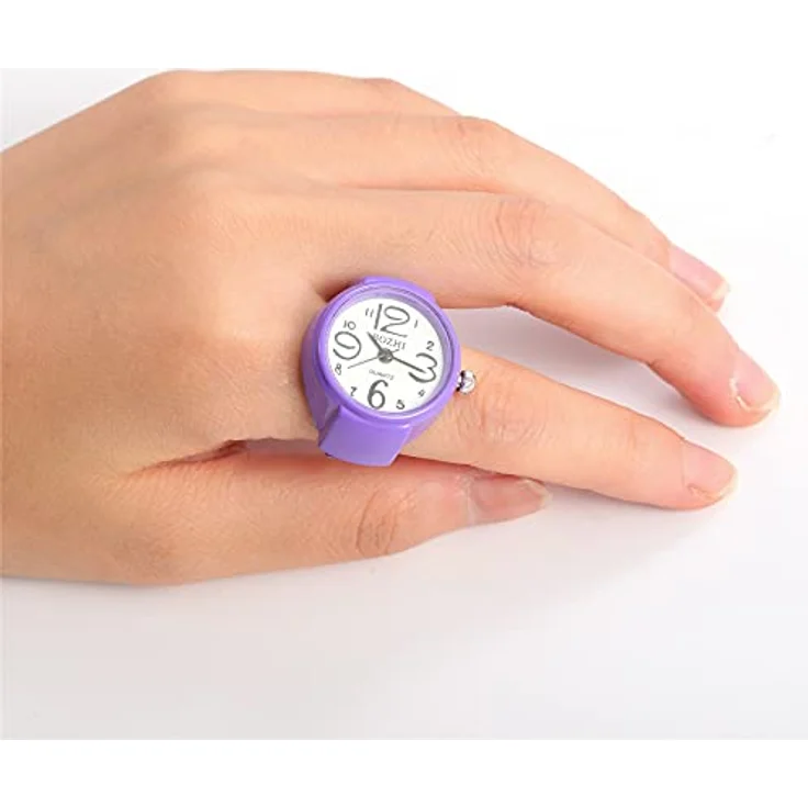 JewelryWe Damen Ringuhr, Elastische Analog Quarzuhr mit großem Zifferblatt, Lila – Bild 2