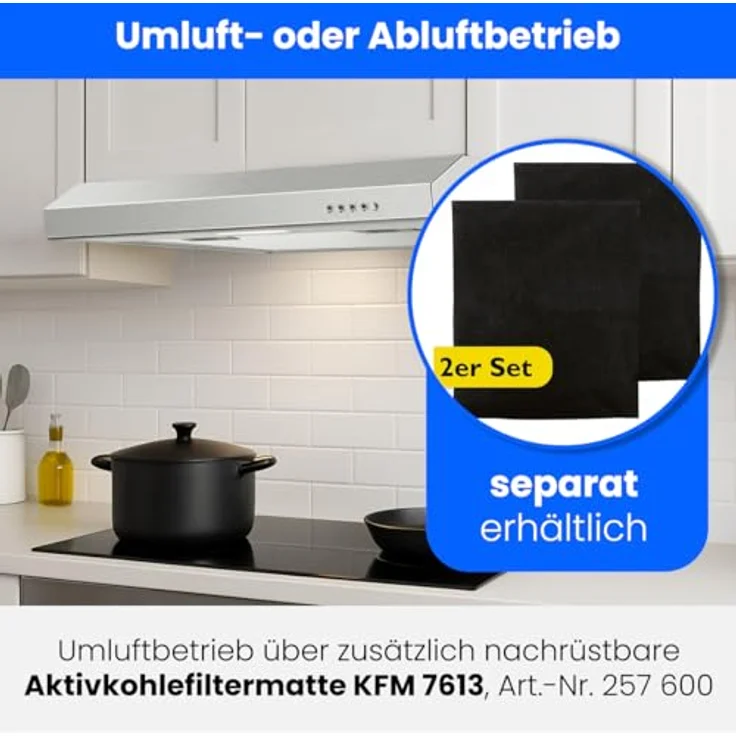 Bomann® Dunstabzugshaube DU 7613 inox, 60 cm Unterbau, Umluft- und Abluftbetrieb, 222 m³/h, LED-Beleuchtung, inklusive Montage-Material – Bild 3