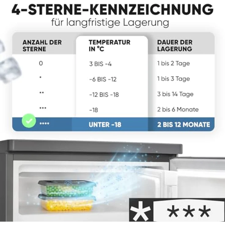 Bomann® KS 7251 inox Kühlschrank mit Gefrierfach klein | 109L Nutzinhalt | 4-Sterne Gefrierfach | leise | Obst- und Gemüsefach | flexibler Türanschlag – Bild 3
