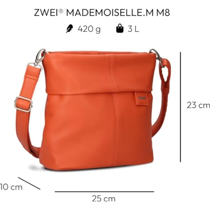 Zwei Mademoiselle.M M8, Umhängetasche in Papaya mit abnehmbarem Henkel und verstellbarem Schulterriemen, 25 x 23 x 9 cm – Bild 2