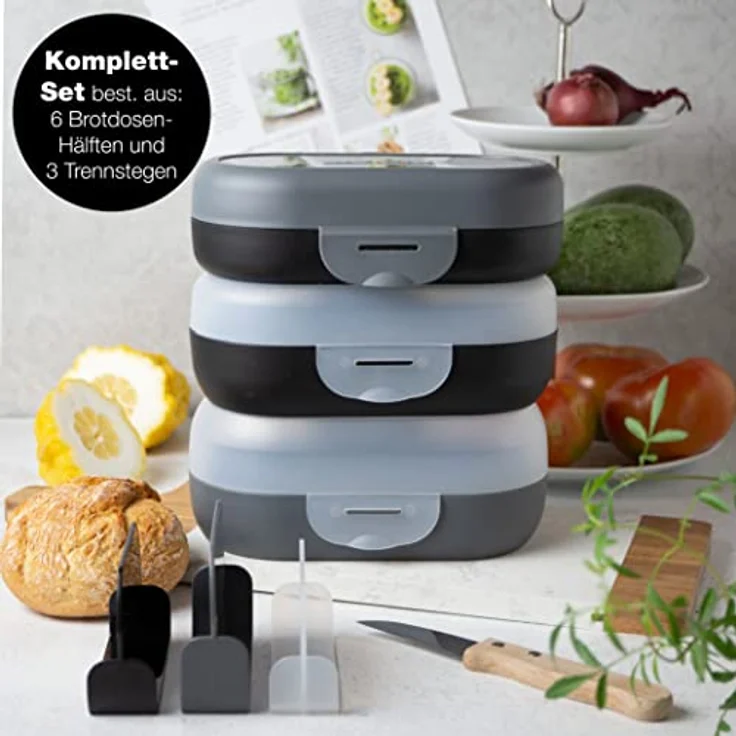 Moritz & Moritz Lunchbox Moritz & Moritz Mix Brotdosen dunkel, (3er Set, 6-tlg), Mix & Match - mit Fächern – Bild 2