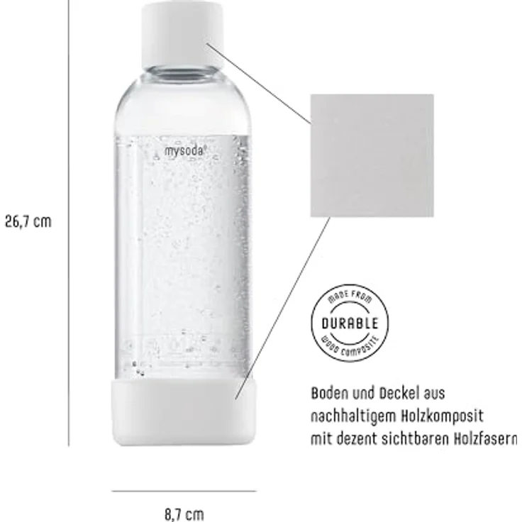 Mysoda Wasserflasche für Wassersprudler, BPA-freies Plastik mit Quick-Lock Schnellverschluss, 2 x 1L - Weiß – Bild 3