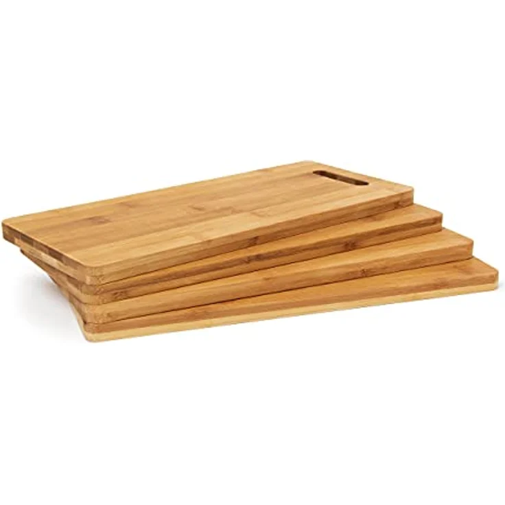 Relaxdays Schneidebrett Bambus mit Griff H x B x T: ca. 1,5 x 35 x 15 cm Küchenbretter im 4er Set auch als Frühstücksbrettchen und Servierbrett aus Holz beidseitig nutzbar messerschonend robust, natur – Bild 7