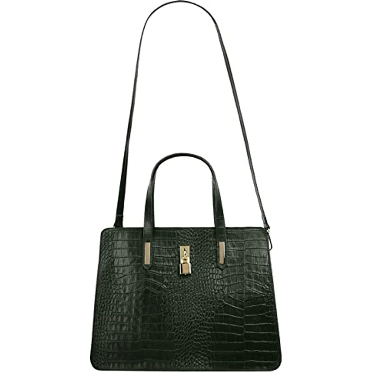 Cluty Kroko-Handtasche, grün, 2-geteiltes Hauptfach mit Reißverschluss, abnehmbarer Schultergurt, goldene Details – Bild 7