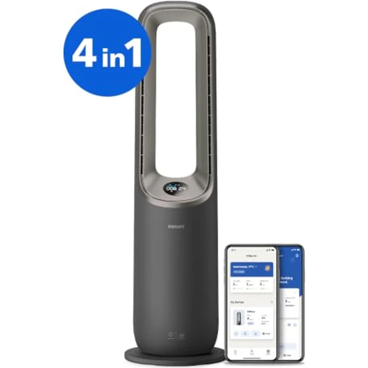 Philips AMF970/10, 4-in-1 Luftreiniger, Ventilator, Heizlüfter, Luftbefeuchter, 2200 Watt, 48 m², 3-Schichten-HEPA-Filtersystem, Anthrazitgrau/Aschgold – Bild 2