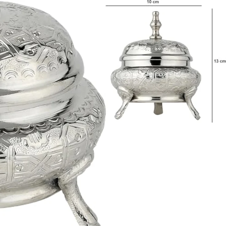 Marrakesch Orientalische Deko Schmuckschale aus Metall, 13 cm, handgefertigt in Silber, vielseitige Aufbewahrung für Schmuck und Süßigkeiten – Bild 3