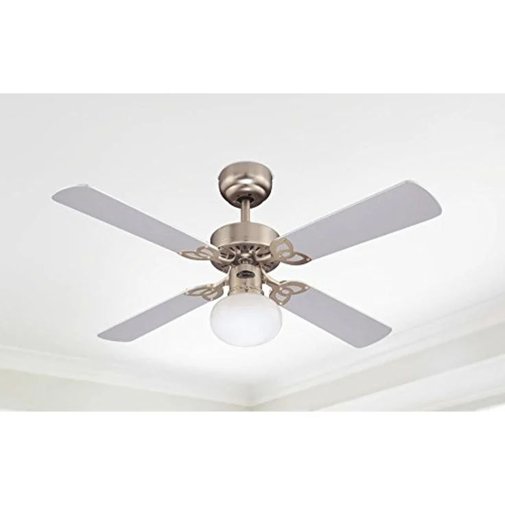 Westinghouse Lighting 7227240 Vegas, Traditioneller Deckenventilator mit Beleuchtung, 105 cm, Oberfläche gebürstetes Aluminium, Opal-Mattglas – Bild 4