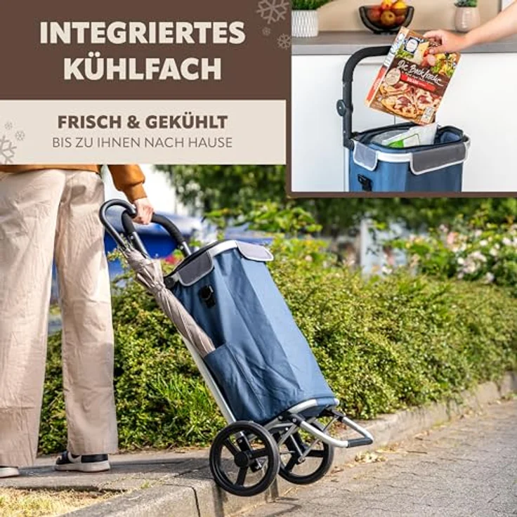 bremermann Einkaufstrolley JEEBEL, Handwagen, Einkaufswagen mit Abnehmbarer Tasche, Verstellbarer Griff (Blau) – Bild 5