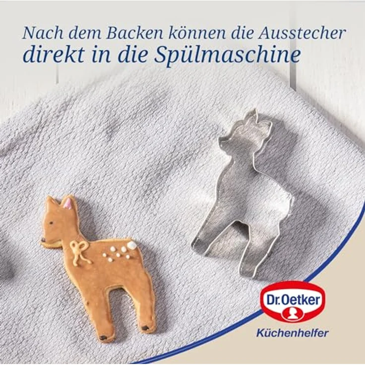 Dr. Oetker Ausstecher Waldzauber, 5-teiliges Set aus Edelstahl für Ostern, Motive: Schnecke, Rehkitz, Ente, Schmetterling, Blume, spülmaschinengeeignet, Silber – Bild 2
