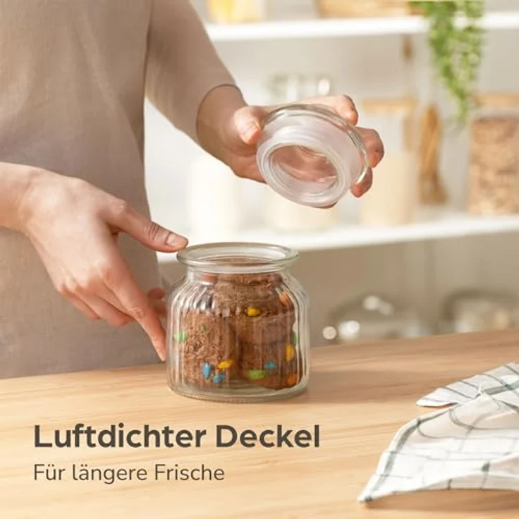 Niboline Praknu 6 Candy Bar Gläser, 700ml luftdichtes Vintage Keksglas mit Deckel und Etiketten, glasklar – Bild 3