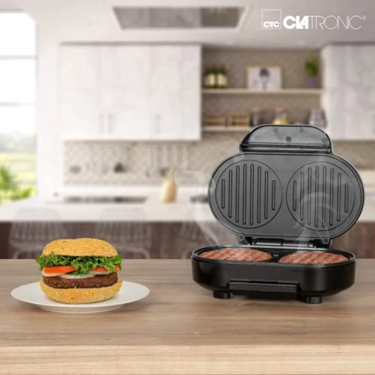 Clatronic HBM 3696 Hamburger-Grill, 2 große Grillflächen, 2 Kontrollleuchten, herausnehmbarer Fettauffangbehälter – Bild 6