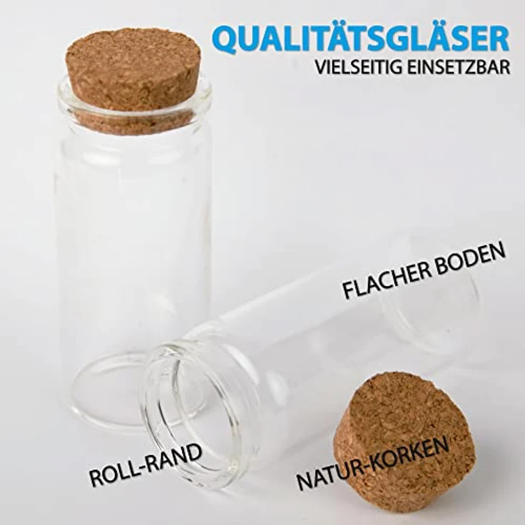 Bestlivings Vorratsglas Fläschchen Mix, Glas, (2cm x 5cm, 12-tlg., 10ml), für Hochzeit - Mini Glasfläschchen mit Korken – Bild 3