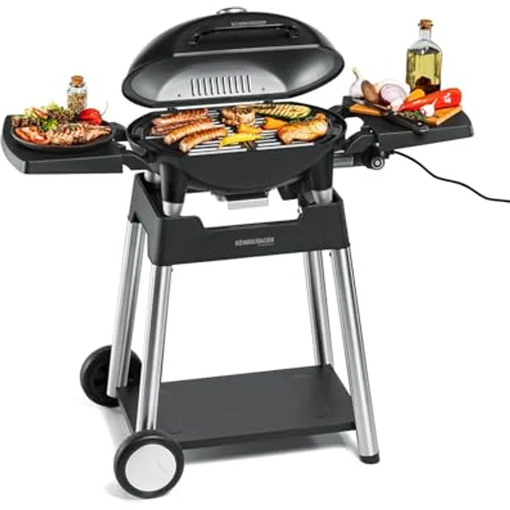 Rommelsbacher Tischgrill BBQ 4100/S, Set mit elektrischem Barbecue Grill und mobilem Grillwagen, silber – Bild 2