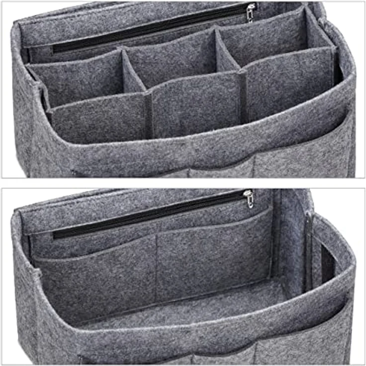 relaxdays Handtasche Taschenorganizer aus Filz, Größe S, dunkelgrau mit 4 Außentaschen und 3 Innentaschen – Bild 6