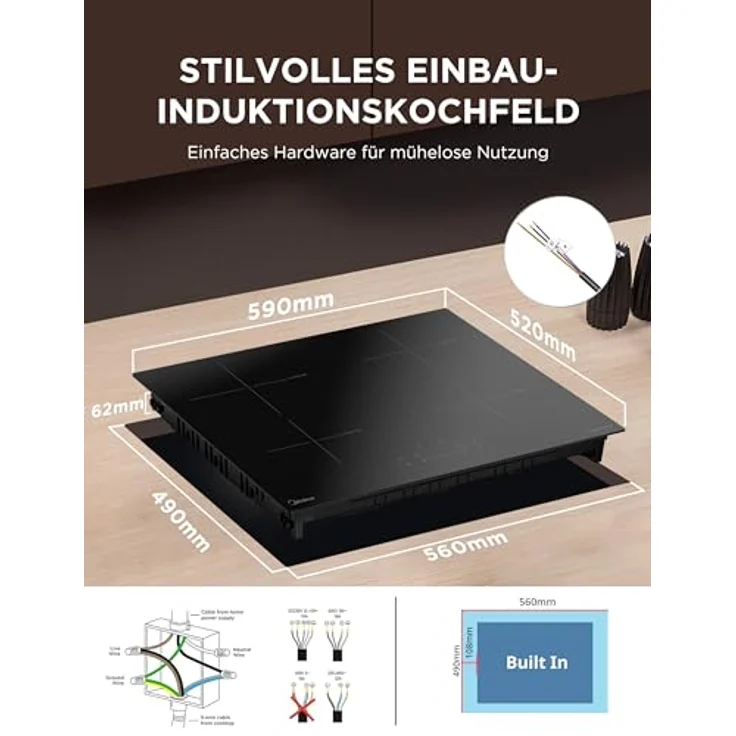 MIDEA 7400W Induktionskochfeld, Einbau Keramikkochfeld mit 4 Kochzonen, Berührungssteuerung, Automatische Abschaltung, Kindersicherung – Bild 4