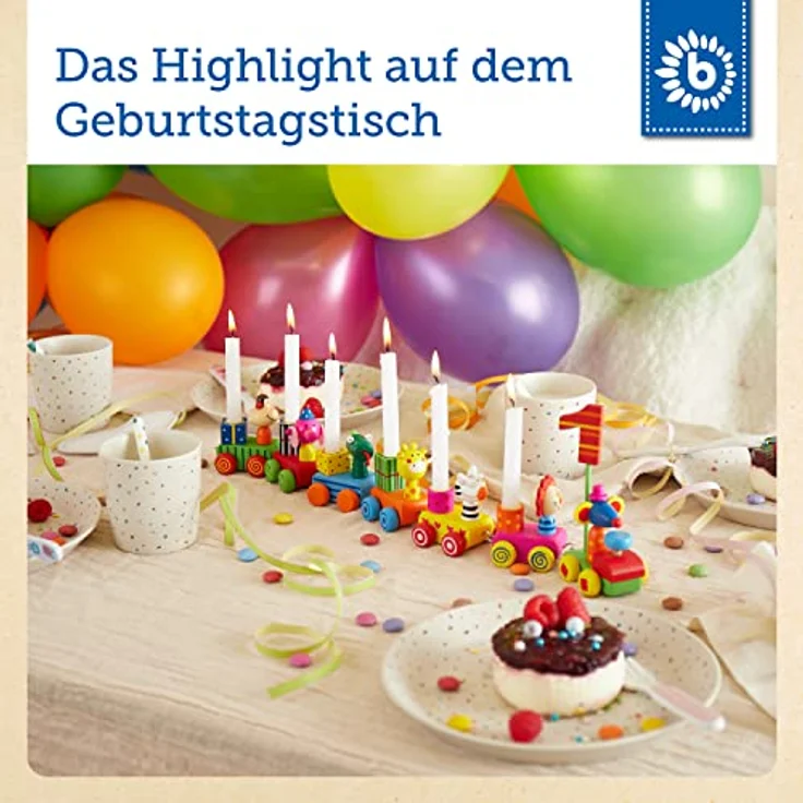 Bieco Geburtstagszug Holz - Safari Look 0-9 Jahre - Geburtstagszug Junge - Geburtstagszug Mädchen 1 Geburtstag Junge Geburtstagsring Holz Geburtstagsteller Geburtstagskranz Kerzen Geburtstagskerze – Bild 4