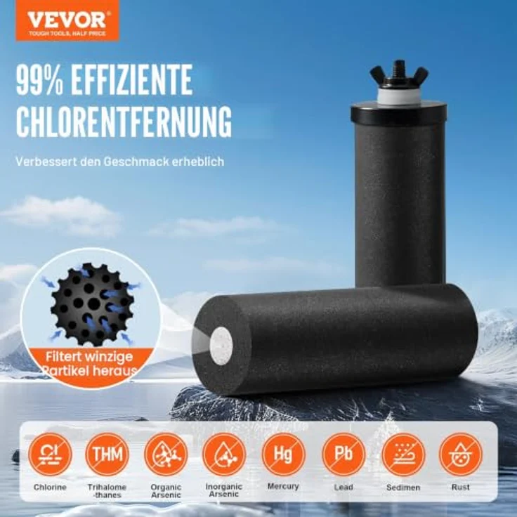 VEVOR Schwerkraft-Wasserfiltersystem, 304 Edelstahl, 2,25 Gallonen, reduziert Blei und bis zu 99 % Chlor, mit 2 Kohlefiltern und Zapfhahn – Bild 2