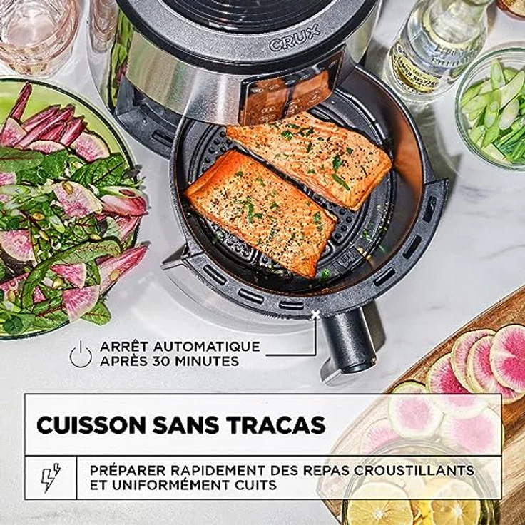 Crux 3 l digitale Heißluftfritteuse, schnelleres Vorheizen, ölfreies Frittieren, spülmaschinenfeste Antihaft-Pfanne und Bratgestell, Edelstahl – Bild 5