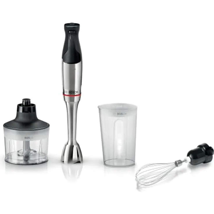 Bosch Hausgeräte MSM6M831, Stabmixer, 1200 W mit Edelstahlklingen, Silber, inkl. Zerkleinerer und Schneebesen, spülmaschinenfest