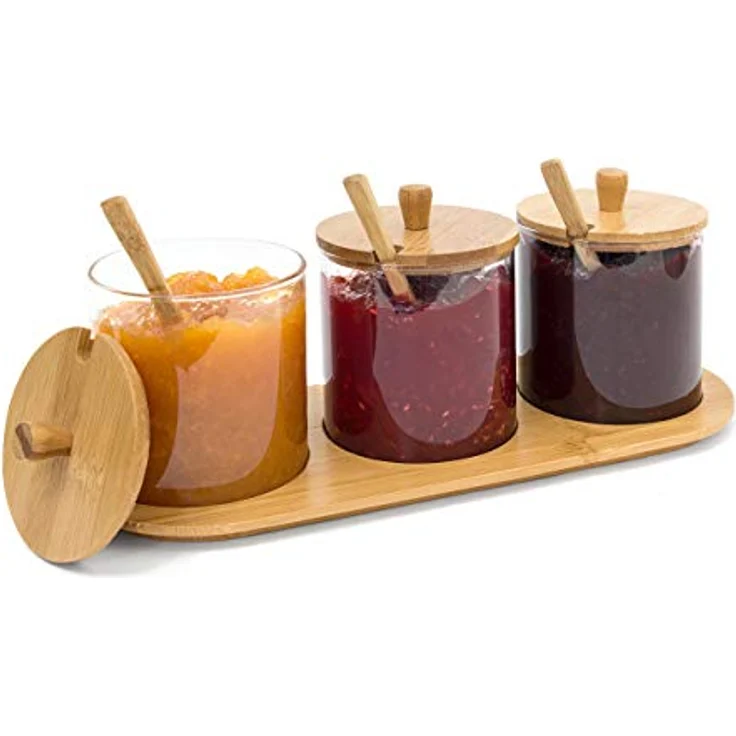 Relaxdays Gewürzgläser JIAO HBT: 12 x 31 x 12 cm Bambus Gewürzhalter für 3 Gewürzbehälter aus Glas mit passenden Löffeln als Alternative zu Gewürzständer und Gewürzregal für Küche und Esstisch, natur – Bild 5
