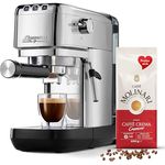 Tchibo Siebträger Espressomaschine Lapressa (Silber) mit Milchschaumdüse, 2-Tassen-Funktion, 15 bar Druck und 980ml Wassertank INKLUSIVE Caffè Molinari GRATIS