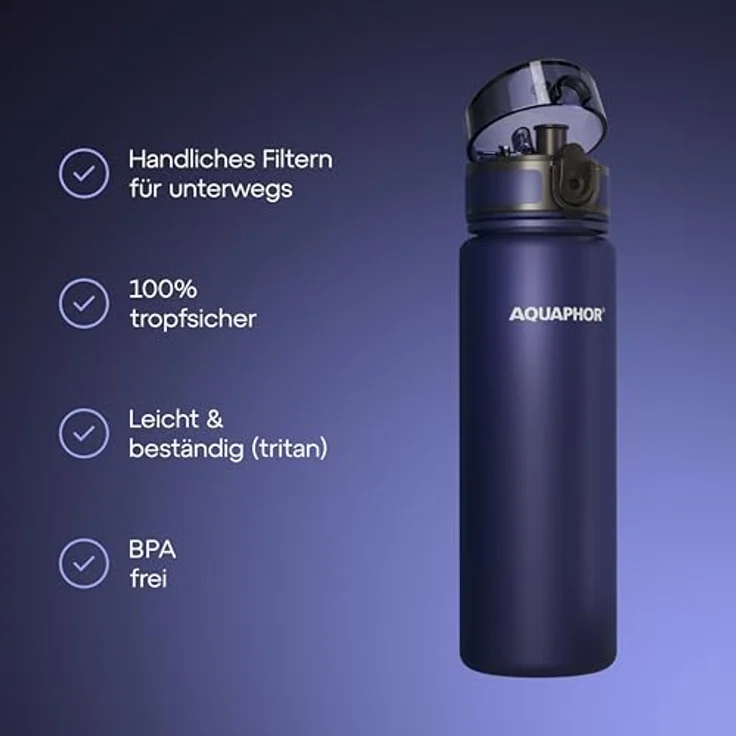 Aquaphor AQUAPHOR CITY blaue Filterflasche + 1 0,5 L Kartusche, Aktivkohlefilter für unterwegs – Bild 3