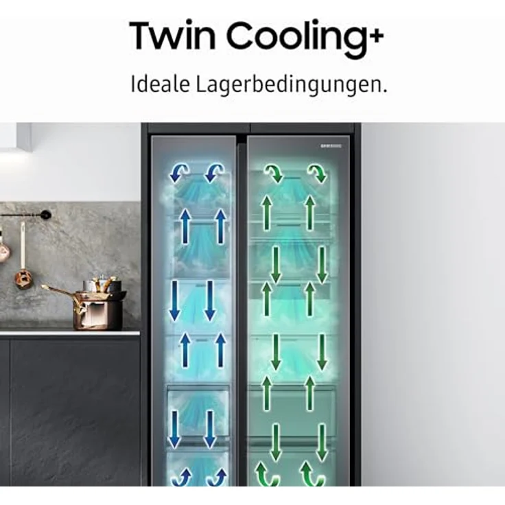 Samsung French-Door-Kühlschrank RF50C530EB1/EF, 178 cm, 495 l, WiFi & SmartThings AI Energy Mode, Twin Cooling+, Auto Ice Maker, No Frost+, Premium Black Steel – Bild 5