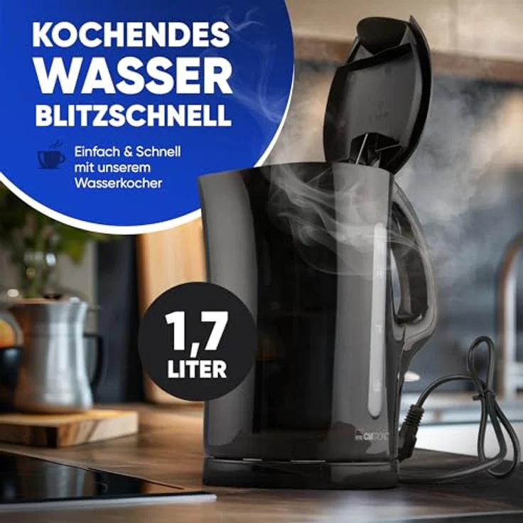 Clatronic® Wasserkocher 1,7 L mit automatischer & manueller Abschaltung, max. 2200Watt, WK 3819 schwarz – Bild 2