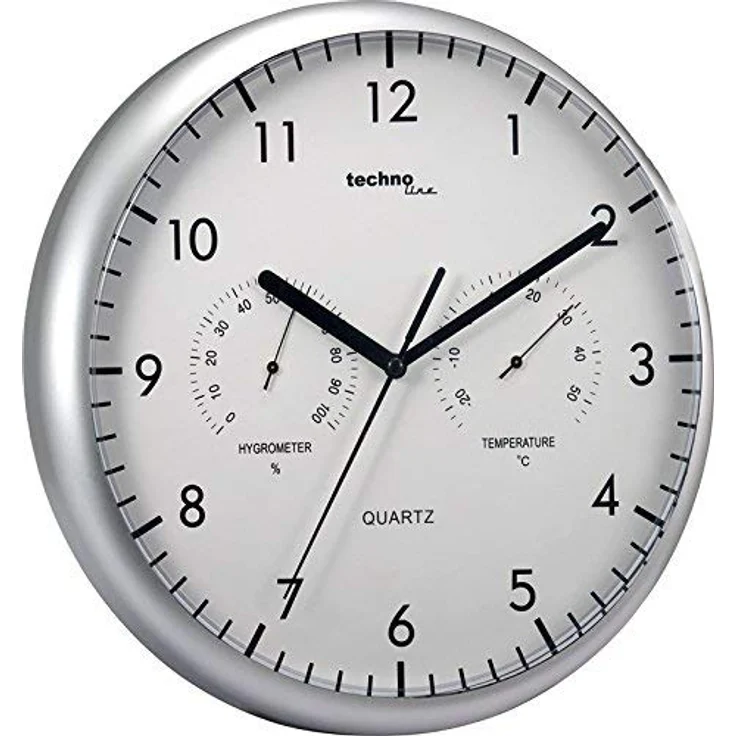 Technoline, WT 650 Wanduhr mit Thermometer und Feuchtigkeitsmesser, Ø 26cm, silber, x – Bild 4