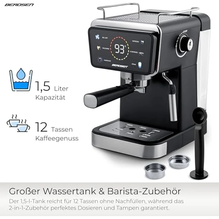 Berdsen BD-771, Kanne Kaffeemaschine 20 bar mit Milchaufschäumer, schwarz – Bild 7