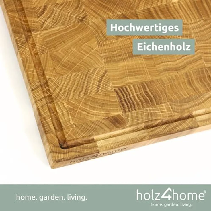 holz4home® Schneidebrett aus Eiche I Stirnholz Würfelmuster I Steakbrett 35x25x2,5 cm LxBxH I Küchenbrett mit Saftrille in Eichefarben – Bild 2