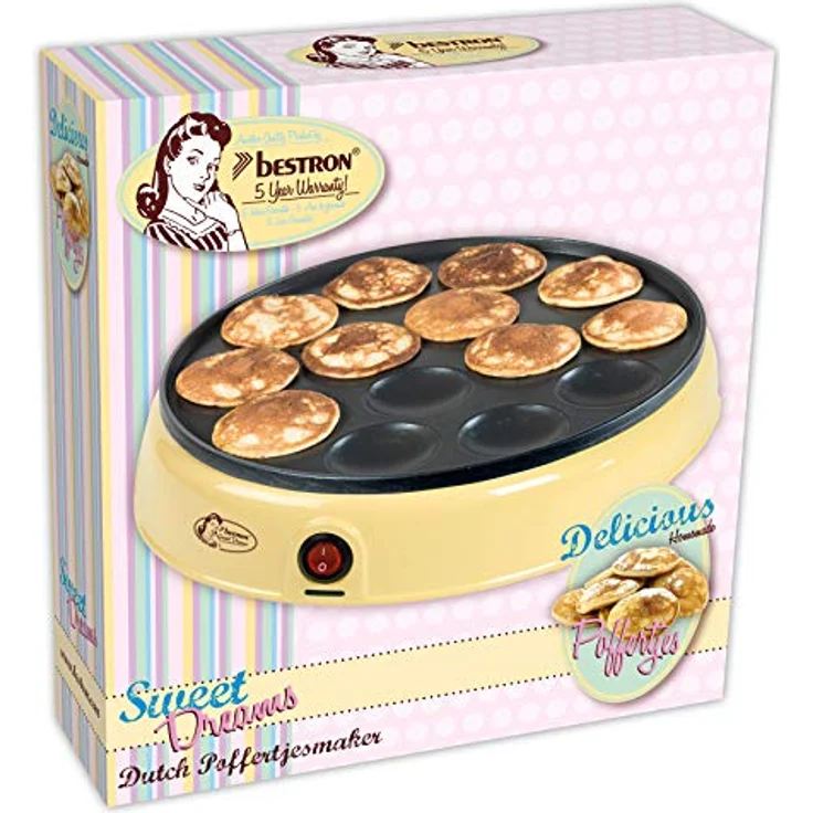 Bestron Poffertjes Gerät im Retro Design, Sweet Dreams, Antihaftbeschichtung, 800 W, Gelb – Bild 6